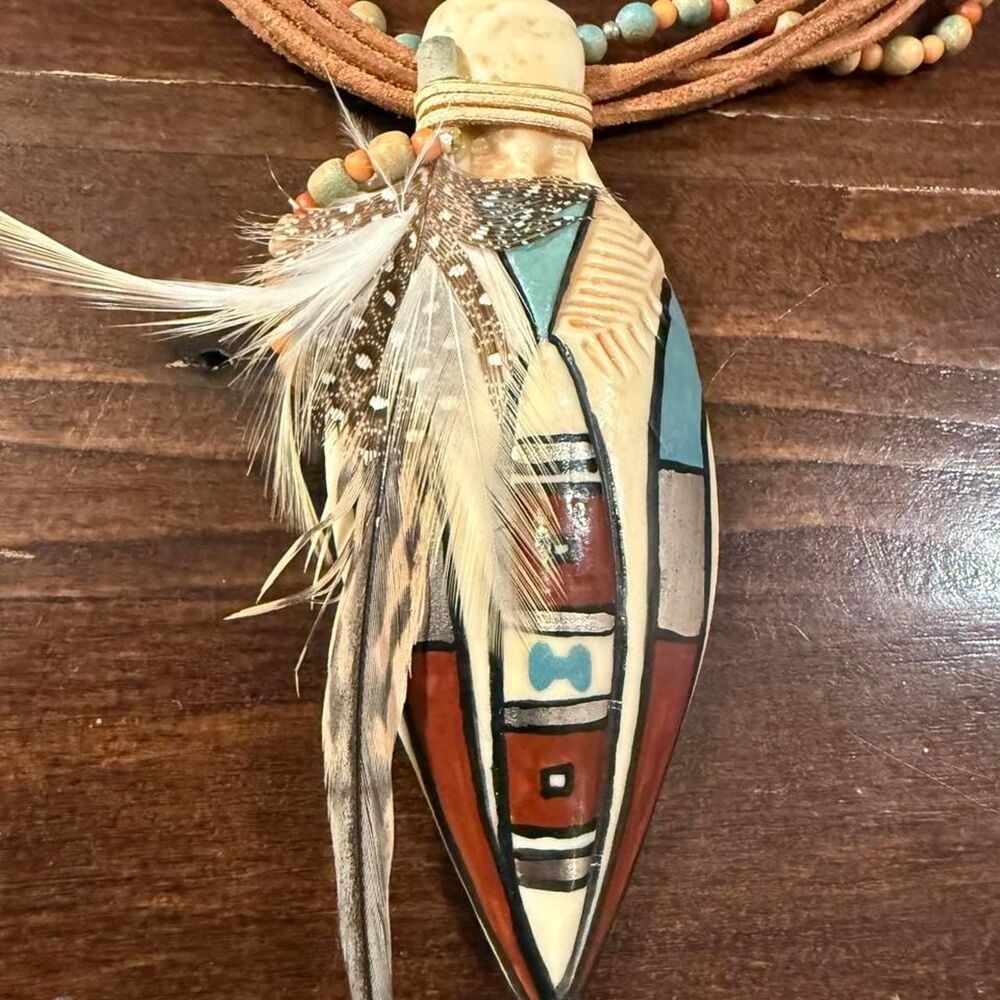 Native American necklace with feathers and beads